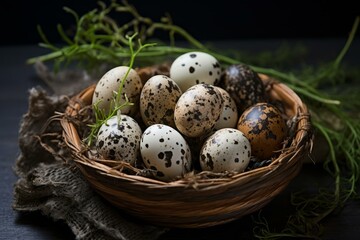 Obraz premium Edible Small quail eggs. Meal organic. Generate Ai