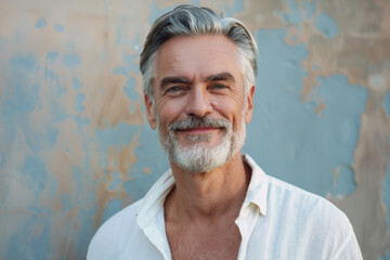 A man with gray hair and a beard smiles for the camera