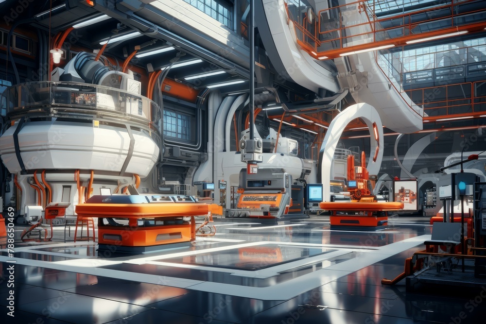Poster interconnected smart factory. modern internet conveyor. generate ai