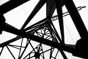Power lines, Ukraine, metal, supports, poles, metal structures, iron, - obrazy, fototapety, plakaty