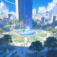 Majestic Urban Oasis: The Fountain of Eternity in a City of Tomorrow