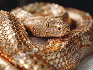 Fototapeta premium Cover Star Create a magazine cover featuring elegant snakes draped in luxurious jewelry, with bold headlines and sophisticated typography to evoke a sense of glamour and sophistication 8K , high-resol