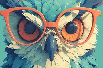Wandcirkels aluminium A colorful owl with glasses © Photo And Art Panda