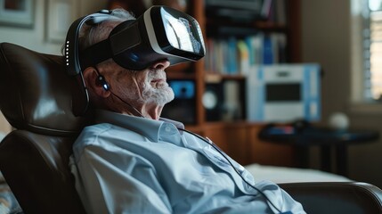 Depict a telehealth provider's virtual reality therapy sessions for mental health support and rehabilitation,