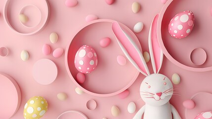 cute and cute easter background with circles from which the ears of the easter bunny