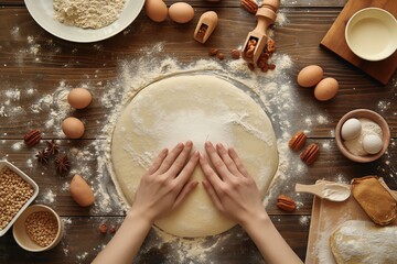Preparation of the dough, The dough rolling the women for bake, preparing dough for pizza, pizza...