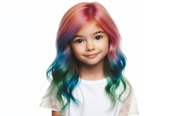 little girl with color hair isolated on white background - obrazy, fototapety, plakaty
