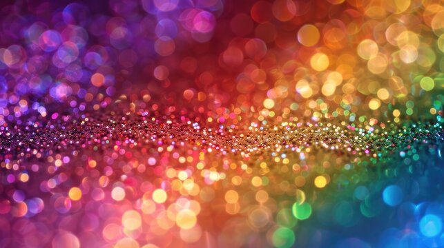 Multicolored rainbow glitter background with a blend of vibrant sparkles, creating a joyful and playful gift wrap option