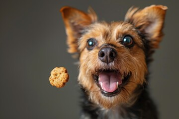 Small dog holding cookie