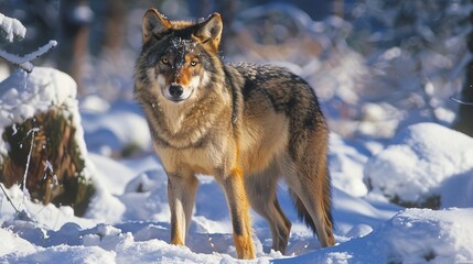 Bavaria- european wolf standing in snow