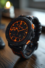 Watch on wooden table