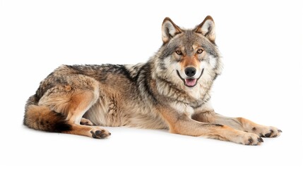 Gray wolf with a grin is isolated on a white background