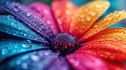 Photography of Nature and Macro Details. Dew on Multicolored Flower. 