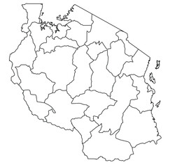 Obraz premium Outline of the map of Tanzania with regions