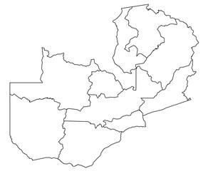 Fototapeta premium Outline of the map of Zambia with regions