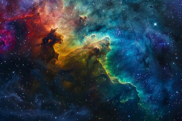 Nebula, vibrant colors, stars, high detail, cosmic dust, interstellar