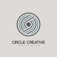 Circle lines creative unique logo concept with dot in the middle. Stock vector illustration isolated on white background.