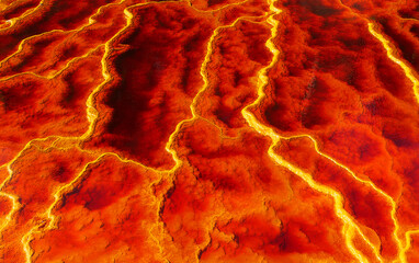 Fiery Lava Patterns in Aerial View