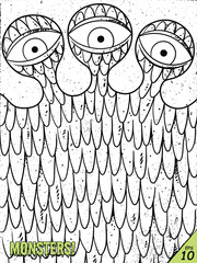 Monster face. Creepy mutant creature. Horror character, coloring page - 788663056