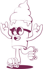 Retro groovy ice-cream mascot character