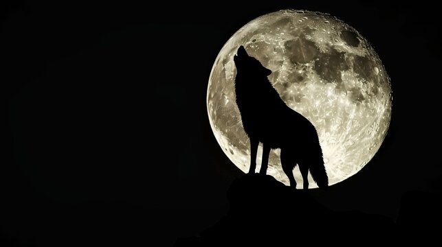 Wolf howls at the moon on a dark night