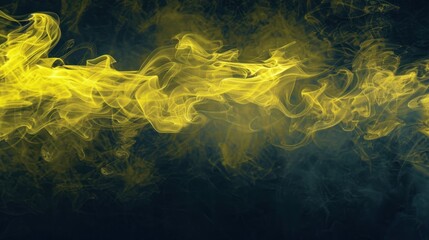 Dramatic view yellow smoke light neon color on dark background. AI generated image