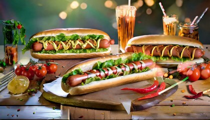 Set of delicious hot dogs, cut out
