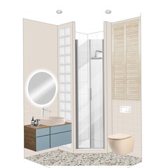 Design interior sketch collage for bathroom with shower  - obrazy, fototapety, plakaty