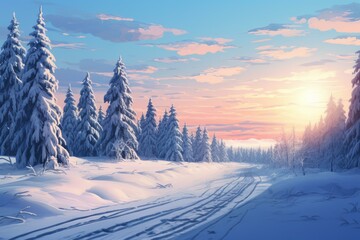 Secluded Snow road mountains. Season landscape. Generate Ai