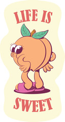 Retro groovy peach mascot character sticker