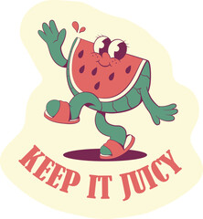 Retro groovy watermelon mascot sticker