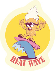 Retro groovy ice-cream surfing sticker