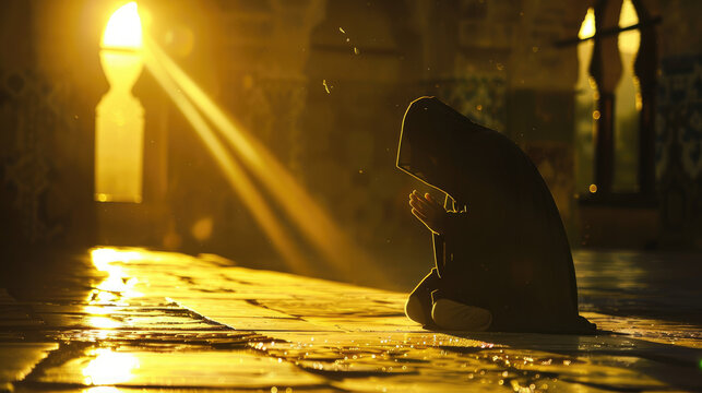 a muslim on their knees praying