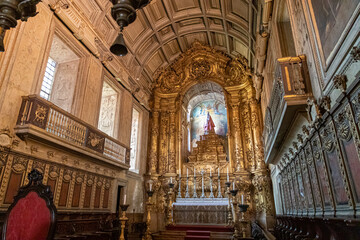 Naklejka premium Guimaraes, Portugal. Inside the Gothic Collegiate Church of Nossa Senhora da Oliveira, a National Monument