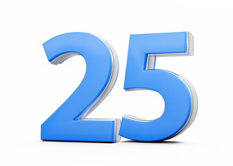 3D Number 25 Twenty Five Made Of Blue Body With Silver Outline On White Background 3D Illustration