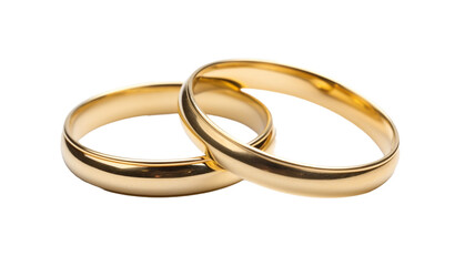 Two golden wedding rings isolated on transparent background. 

