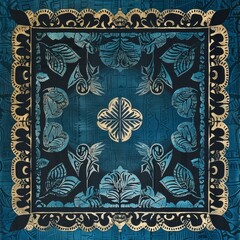 a blue and gold patterned fabric