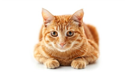 Cute ginger cat sitting and looking at the camera ,isolated on white background