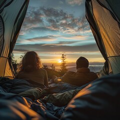 Tent adventure: Enjoying sunset scenery