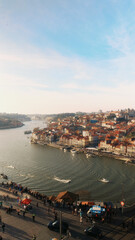 Porto, Portugal amazing view of the city center, Douro river. Bridge Ponte dom Luis, and the old...