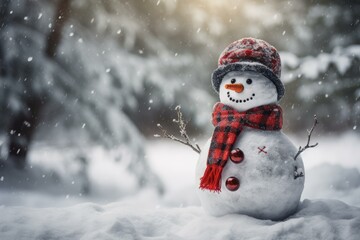 Gleaming Happy snowman. Nature funny snowy. Generate Ai