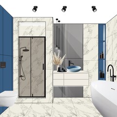 Design interior sketch collage for luxury bathroom 