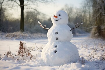 Icy Snowman winter sunny. Nature sky. Generate Ai