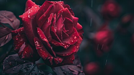 A close up shot capturing a vivid red rose background