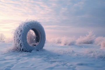Frosty Snowy tire. Frost vehicle safety. Generate Ai