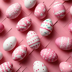 Easter Graphic Resource Design Element with Medium Sized Decorated Eggs on a Pink Paper Background