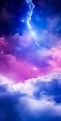 view of the blue night sky with beautiful clouds. sky view with galaxy and stars. background for smartphones. 3D rendering
