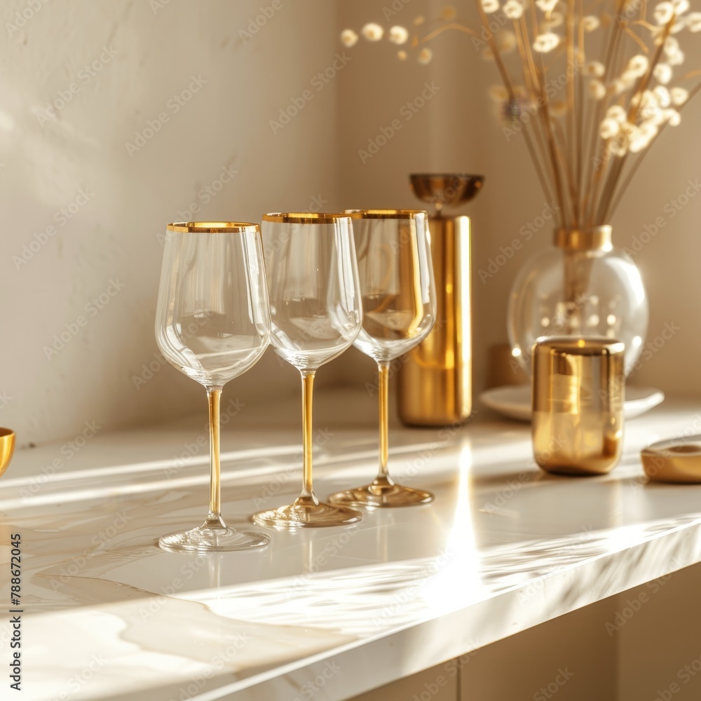 Wall mural a group of wine glasses on a counter