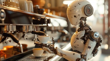 robot serving coffee in a coffee shop  - obrazy, fototapety, plakaty