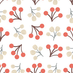 Cute red berries seamless pattern. Template for textile, wallpaper, packaging, cover, web, card, box, print, banner, ceramics